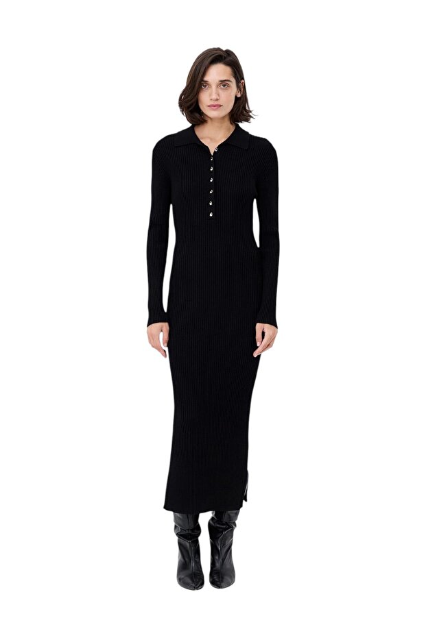 Women Mari Long Sleeve Collared Midi Dress