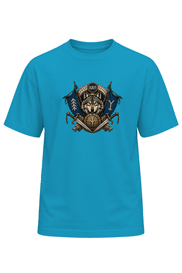 Unisex Bozkurt Kayi Printed T-Shirt – Old Turkish Motif Wolf Pattern Casual T-Shirt