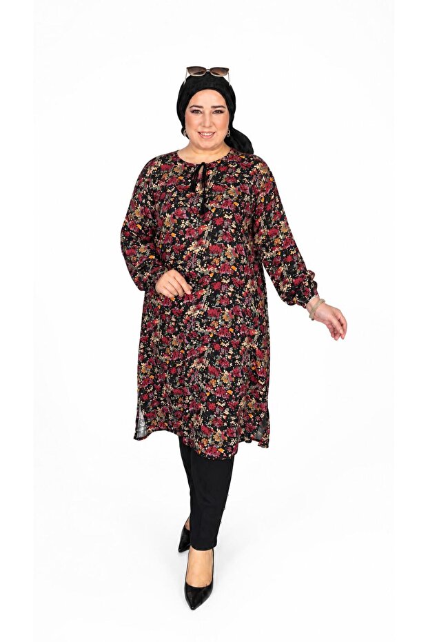 Women's Large Size Crispy Pattern Drawstring Tunic