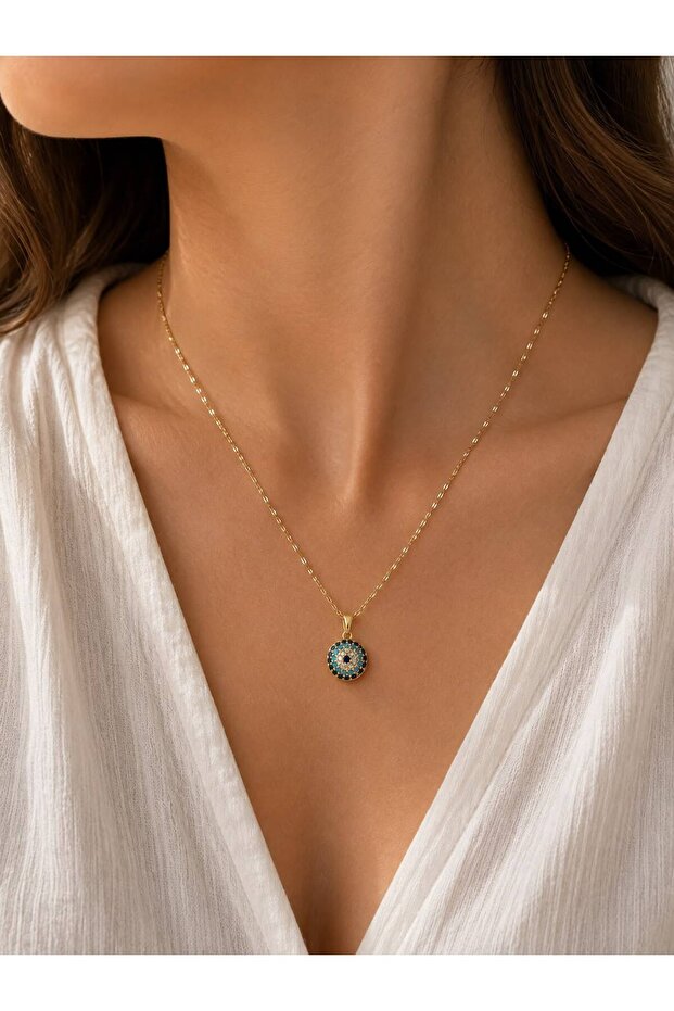 Evil Eye Bead Figure Steel Necklace