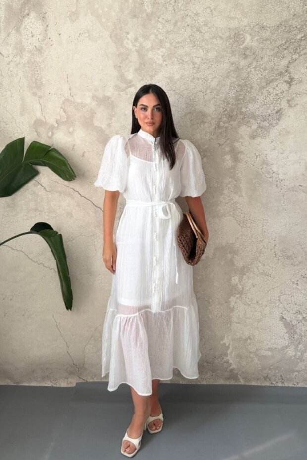 Ecru Transparent Dress with Inner Lining