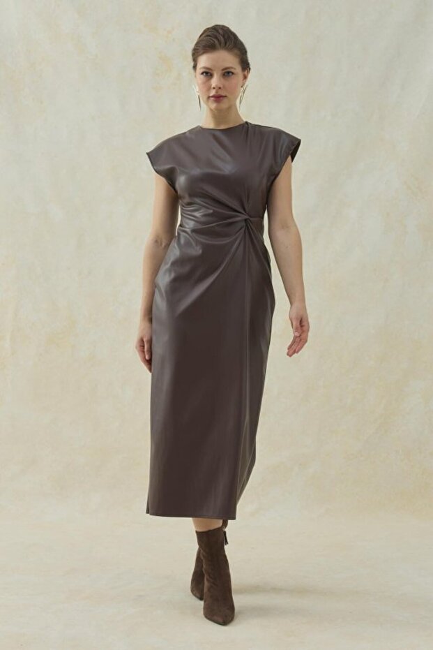 Brown Leather Knotted Dress