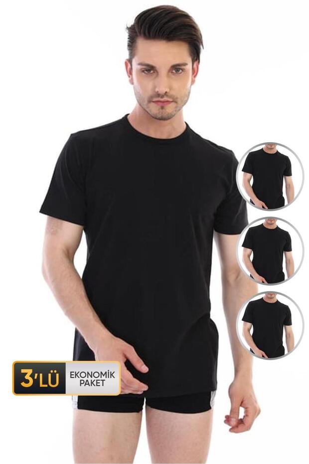 Men's Single Jersey Crew Neck Black T-Shirt 947 Economical Pack of 3