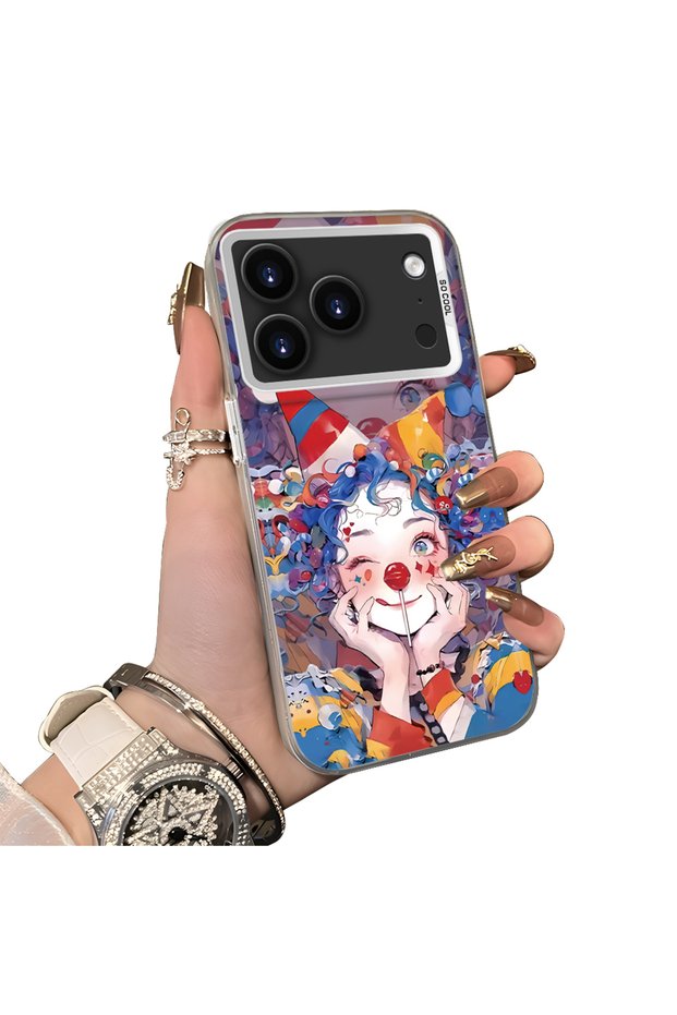 iPhone 17 Pro Compatible Silicone Edge Hard Back Case Couple Phone Case Girl Patterned