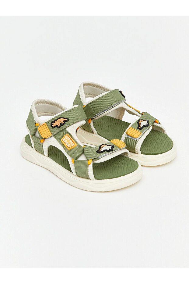 Khaki Dinosaur Patterned Baby Boy Sandals