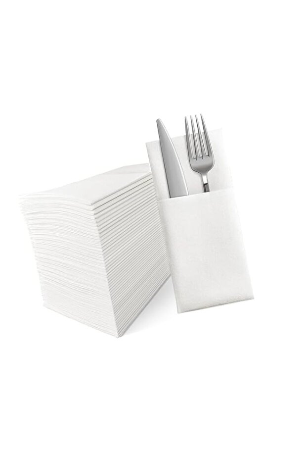 50 PCS Dinner Napkins with Built-in Flatware Pocket, Wedding Party Linen Feel, Prefolded White Napkin