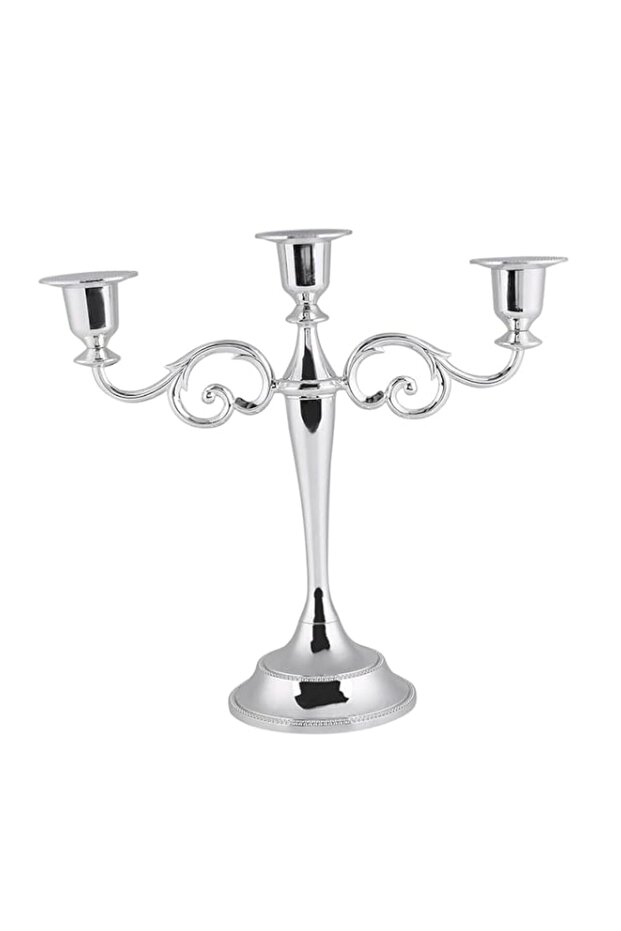 Denash Anticorrosion Home Decor Safety Candelabra, 3 Arm Candle Holder, for Wedding/Dinner/Party Table (Silver)