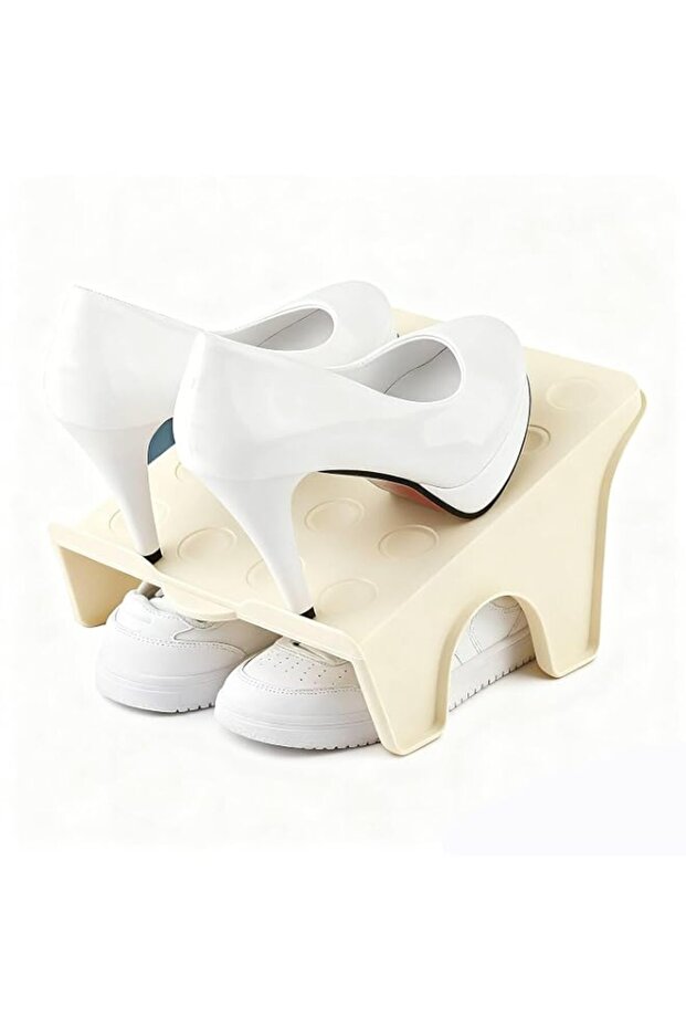 Stackable Shoe Rack Storage Boxes 10 pcs, Double-Layer Shoe Storage, Space-Saving Design, Pull-Out Feature, Easy Assembly, Fits Most Shoe Styles (Beige)
