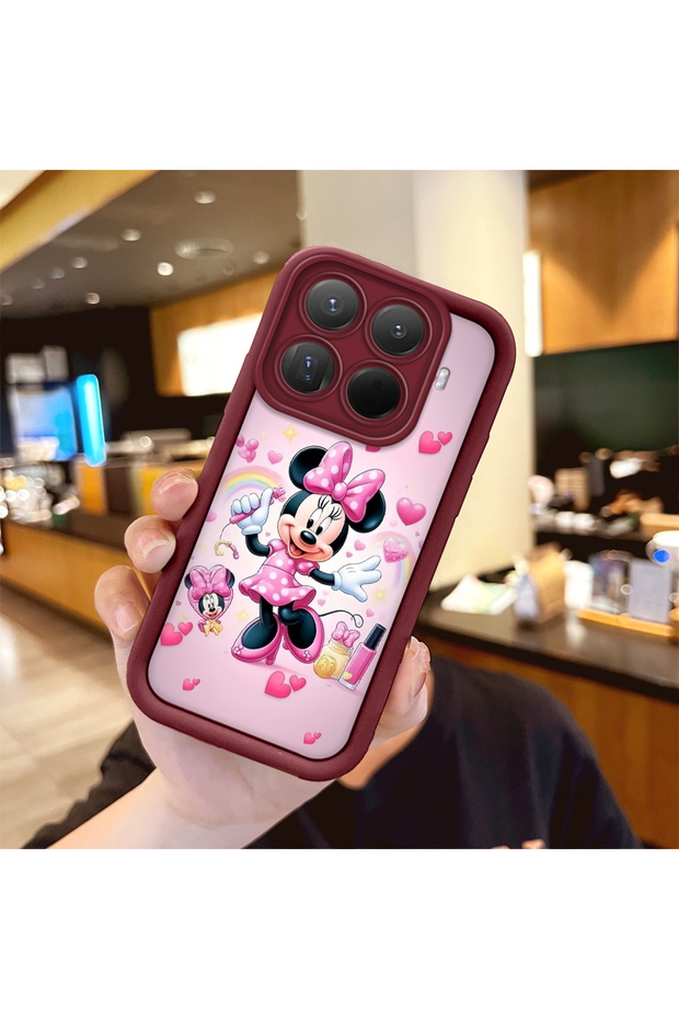 Mi 15t Pro Compatible Case Camera Protector Minnie Pattern Burgundy Lover Couple Silicone Phone Case