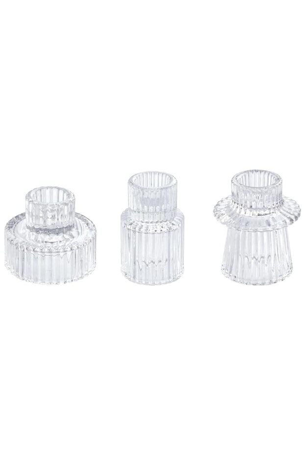 Vixdonos Glass Candlestick Holders Tealight Candle Holders for Table Centerpieces, Wedding Decor and Dinner Party (3 Pcs, Clear)