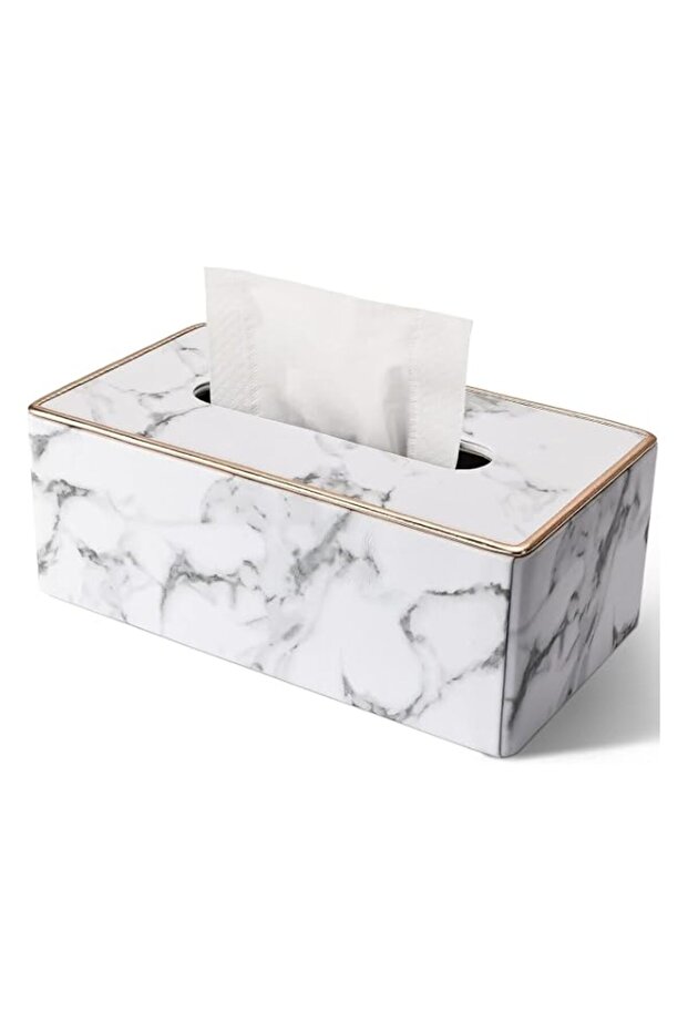 Home Tissue Box Cover, PU Leather Tissue Box Holder Rectangular Kleenex Box Covers for Home/Office/Car (White Marble)