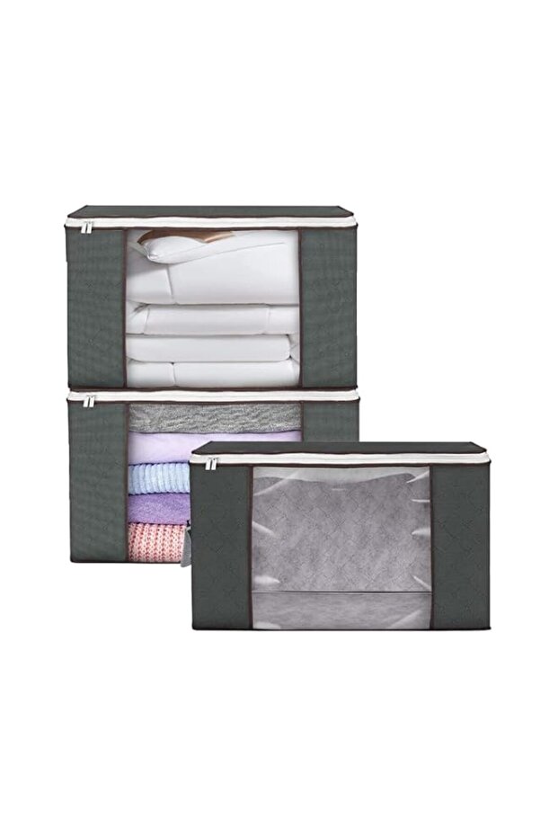 Sulfar Clothes Storage Bags | Large Capacity Foldable Organizers with See-Through Window & Carry Handles | Durable Space Saver Bags | 3 Pcs