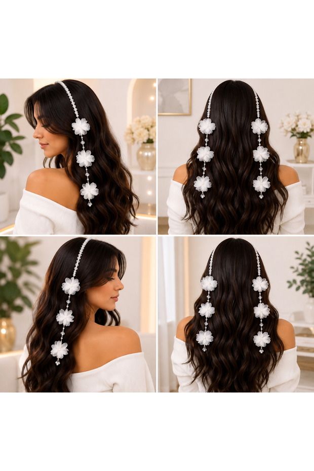 Floral Hair Crown |   Beaded Dangle Hair Accessory |   Wedding Dress, Engagement, Henna and Wedding Hair Crown