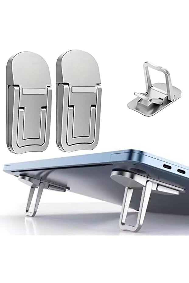 2PCS Laptop Stand Portable,Adjustable Laptop Riser, Ergonomic Cooling Mini Invisible Notebook Stand Riser for Desk Computer Keyboard MacBook Universal 10-17 Inch (Silver)