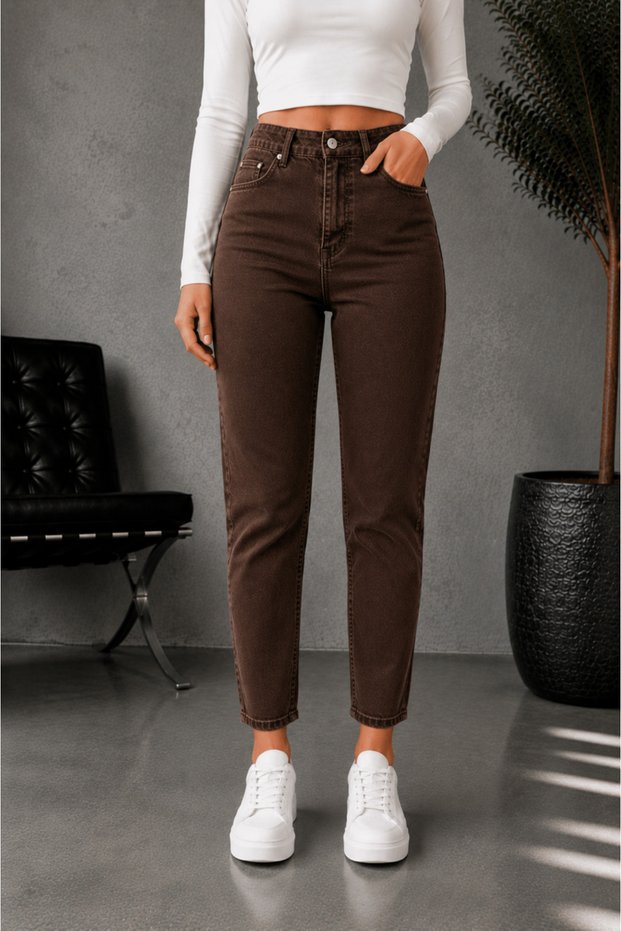 Alice Women's Brown High Waist Lycra Mom Jean