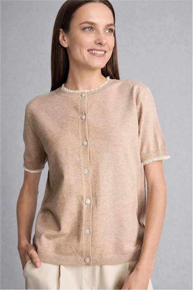Regular Fit Crew Neck Buttoned Textured Knitwear Basic Cardigan H1289Ax26Au