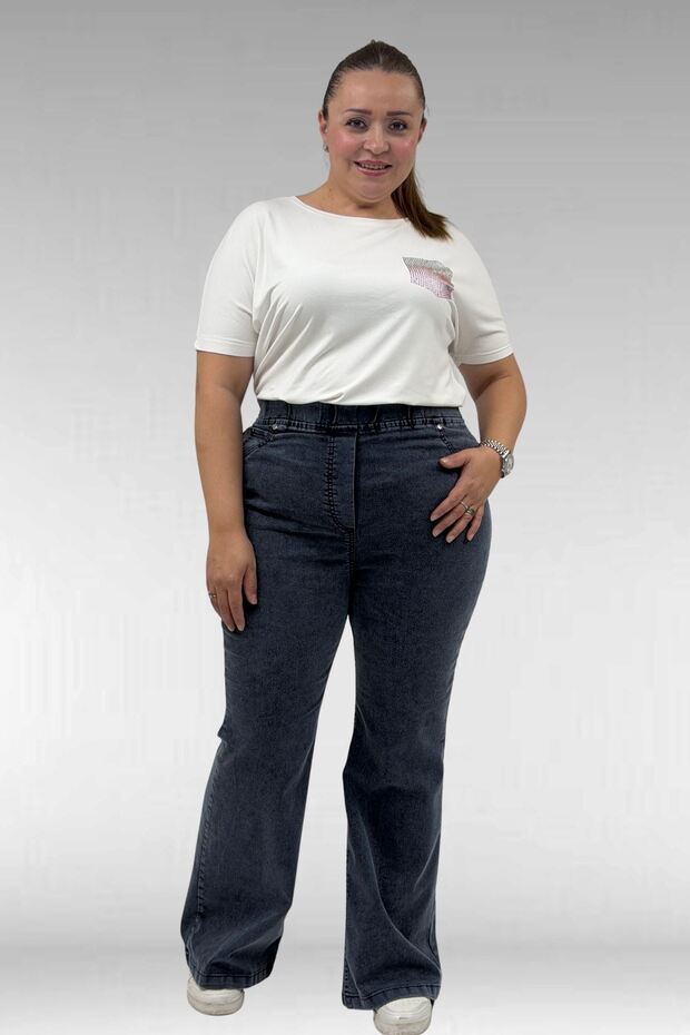 9137-22 Plus Size Spanish Flare Jeans - Snow Wash Navy Blue