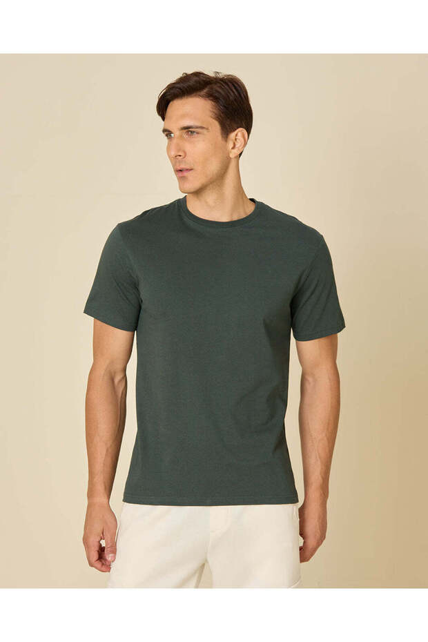 Men Olive Plain T-Shirt