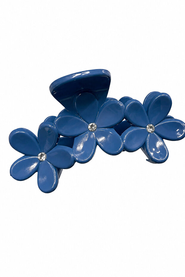 Blue Floral Stone Detailed Claw Hair Clip Women's Accessory