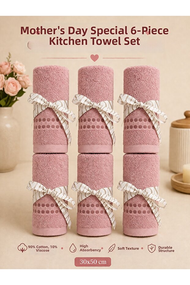 6-Piece Kitchen Towel Set 30X50 cm Cotton Viscose High Absorbent Soft Textured Colorful Kitchen Towel Set Mother's Day Gift