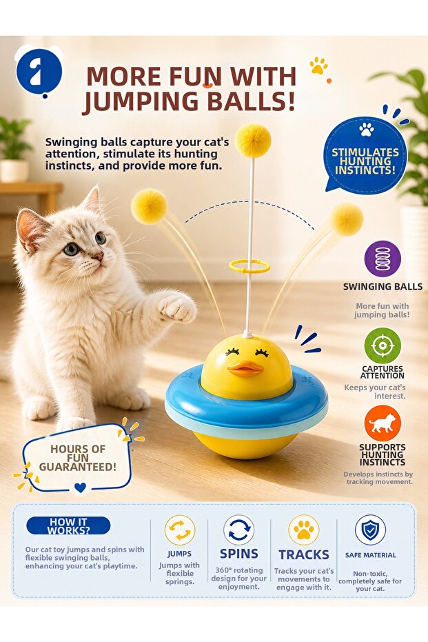 Ufo Shaped Duck Cat Toy Bouncing Ball 360 ° Rotating Smart Cat Toy Interactive Pet Toy
