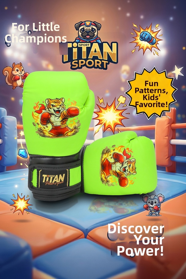 Children's Boxing Gloves Neon Yellow Tiger Gloves