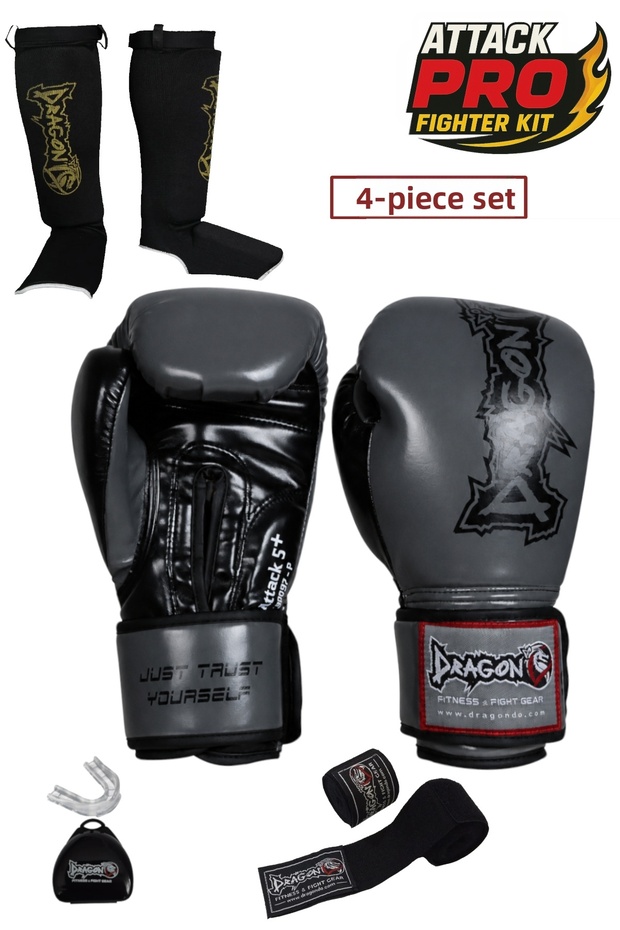 Dragon Attack 5 Plus Professional Boxing Gloves Set of 4 Boxing Gloves Crotch Protector Bandage Mouthguard