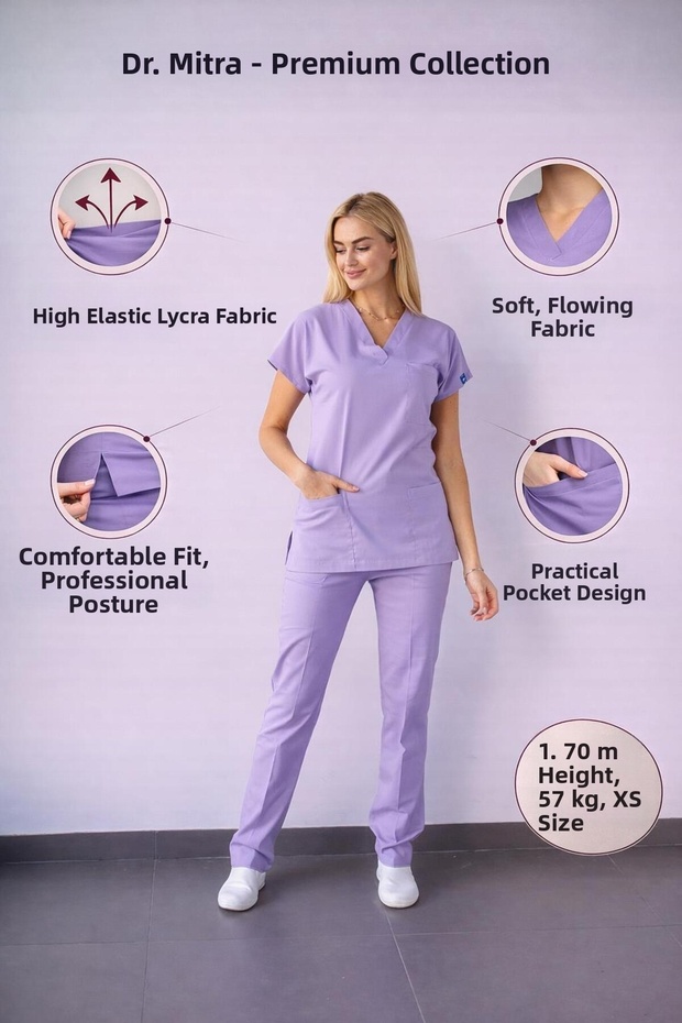Lilac Stretch Fabric Nurse Doctor Uniform Unisex Surgical Set Scrubs Uniform