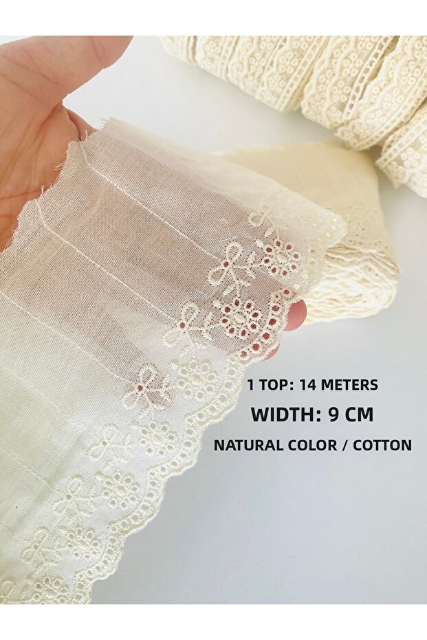 1 Roll 14 Meters Width 9 cm Natural Color Raw Cotton Guipure, Ribbon, Edge, Strip, Dress Accessory