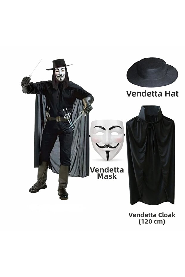 Vendetta Costume Set – Hat Mask Cape (120 cm)