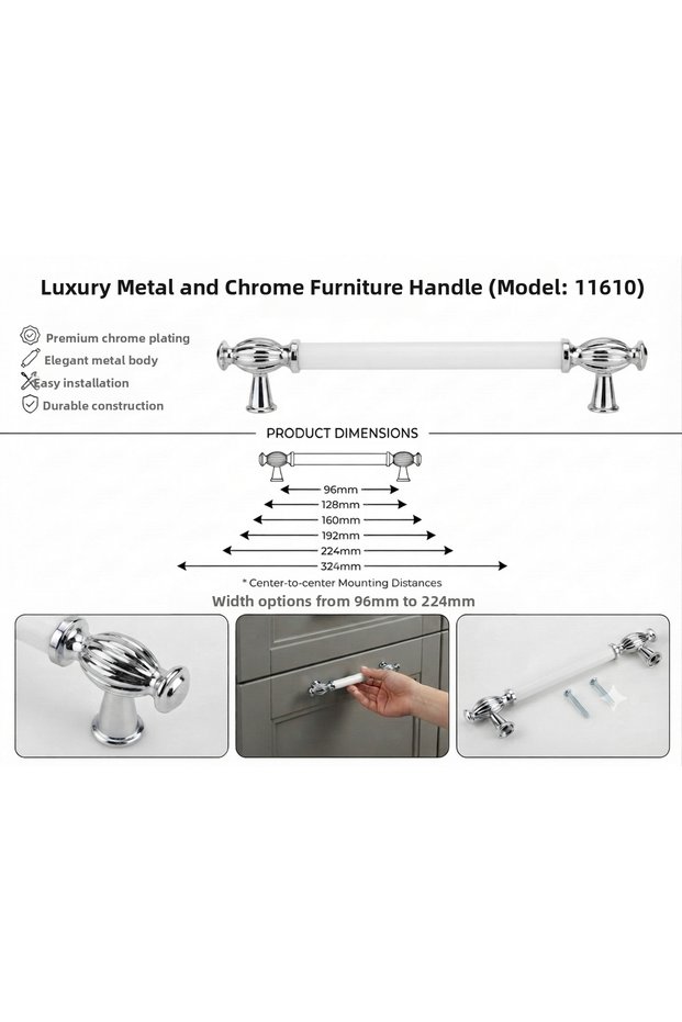 Doruk Furniture Cabinet Handle 96 mm - 128 mm - 160 mm - 192 mm - 224 mm - 320 mm Black-White-Gold-Smoke-Chrome-Antique Yellow 1St Quality Metal