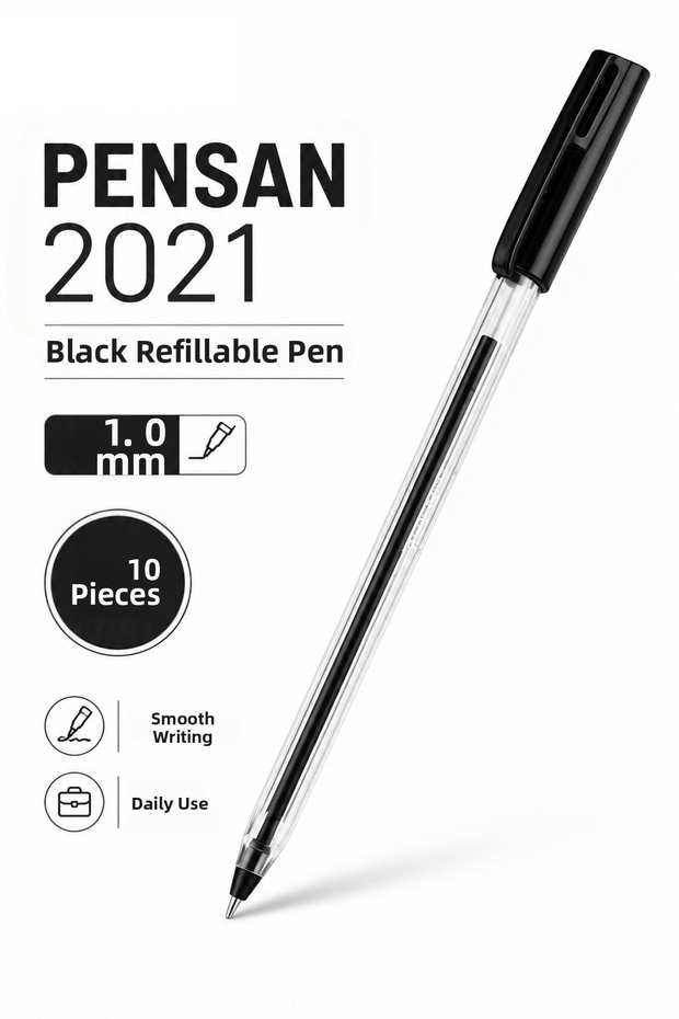 2021 Black Ballpoint Pen 1.0 mm Pack of 10