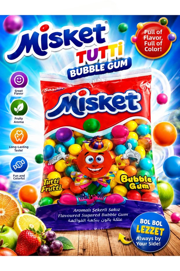 Bubble Gum Tuttu Frutti Flavored Sugar-Coated Chewing Gum (5 Grams 200 Pieces)