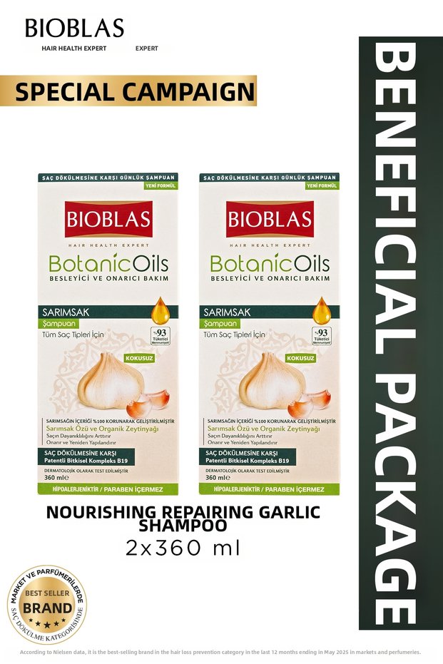 Botanic Oils Garlic Anti-Hair Loss Natural Shampoo 2 X 360 ml - Hair Loss, Strengthening