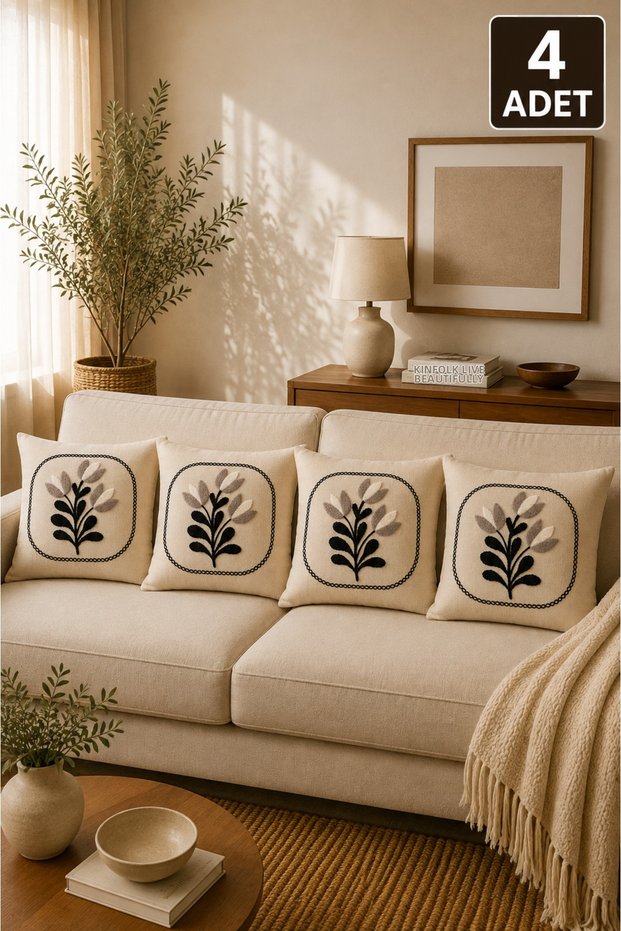 Set of 4 Punch Throw Pillow Covers – Same Color and Pattern – Decorative Linen Throw Pillow 43X43 cm
