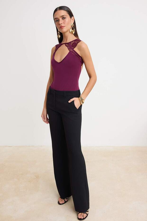 Mürdüm Düz Halter Yaka Kolsuz Örme Sandy Body TPRSS26BD00011
