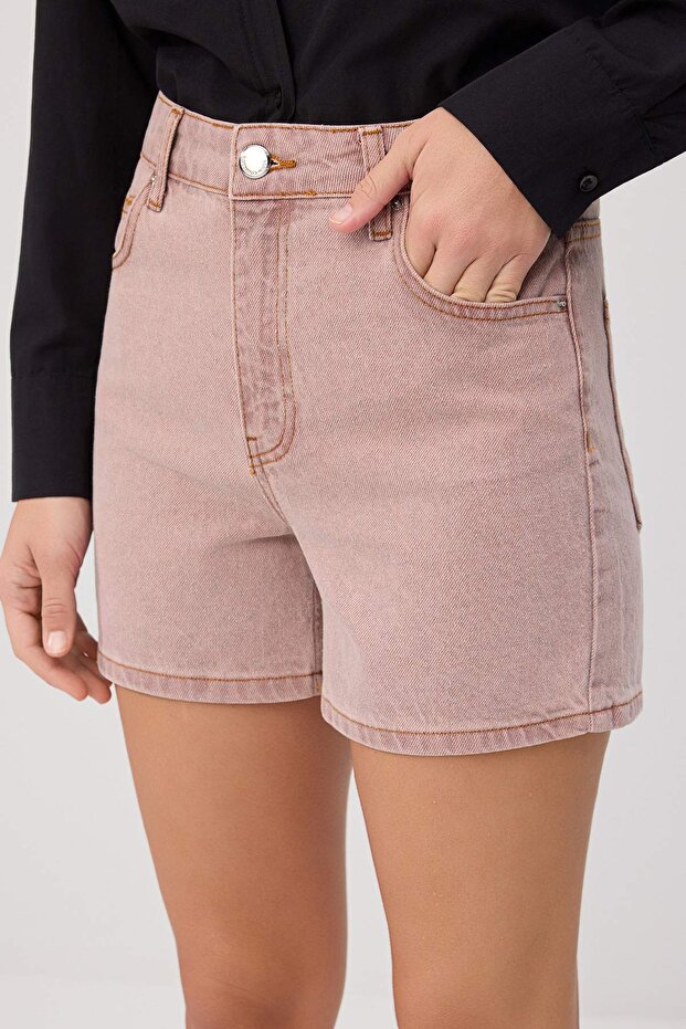 Pembe Yüksek Bel City Boy Denim Şort TWOSS26SR00241 - 3