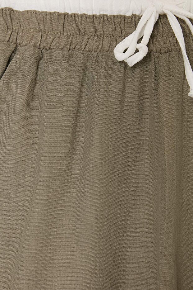 Haki Beli Latikli Ayarlı Cepli Muslin Pantolon TDRSS26PL00049 - 2