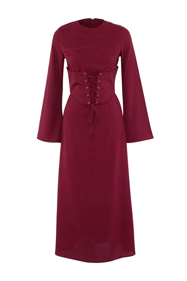 Bordo Korseli Detaylı Dokuma Abiye TCTSS26DB00009 - 5