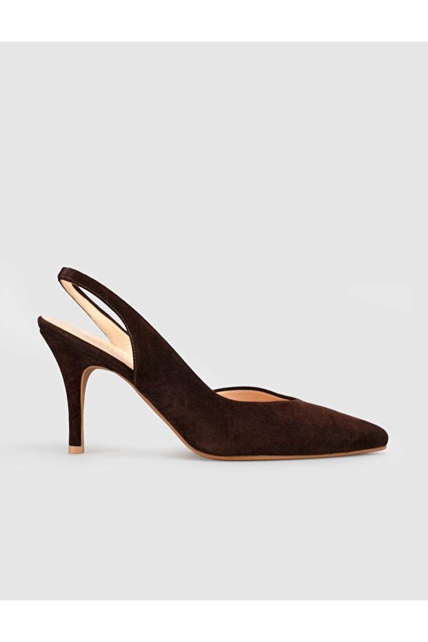 Brown Suede Genuine Leather Slingback Stiletto Women's Shoes