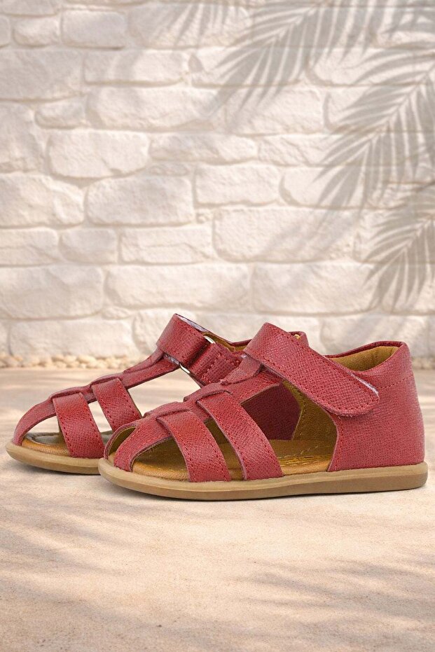 Genuine Leather Red Velcro Baby Sandals Shoes