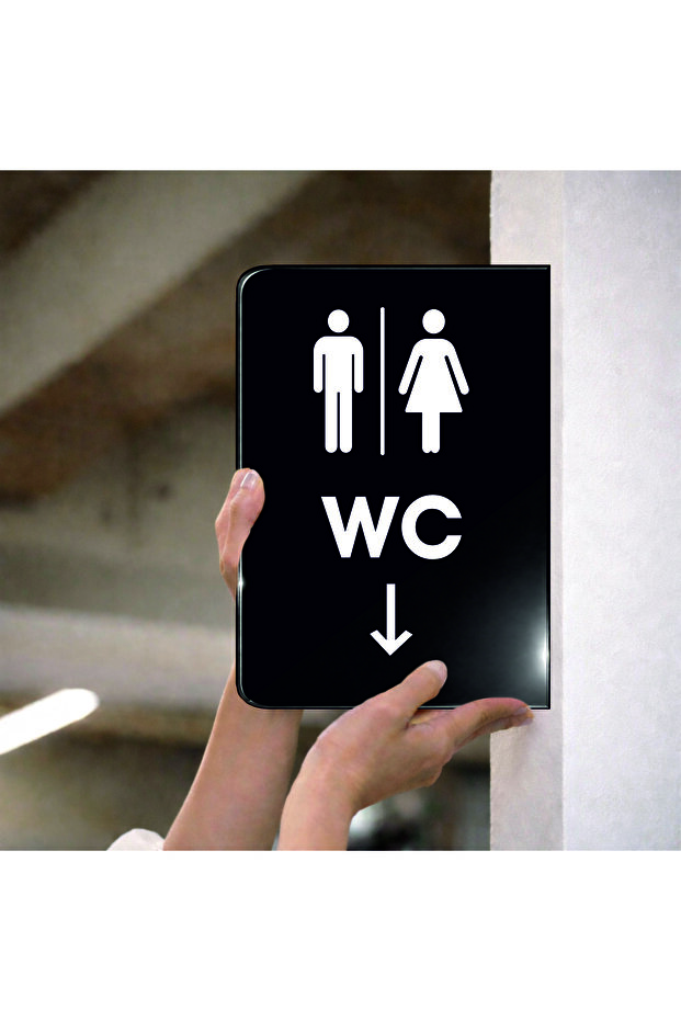 Wc Women-Men Double Sided - Side Mounted Directional Sign 20X30Cm - Black Plexiglass