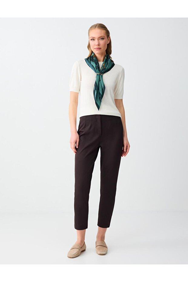 Acı Kahve High Waist Regular Leg Knitted Trousers