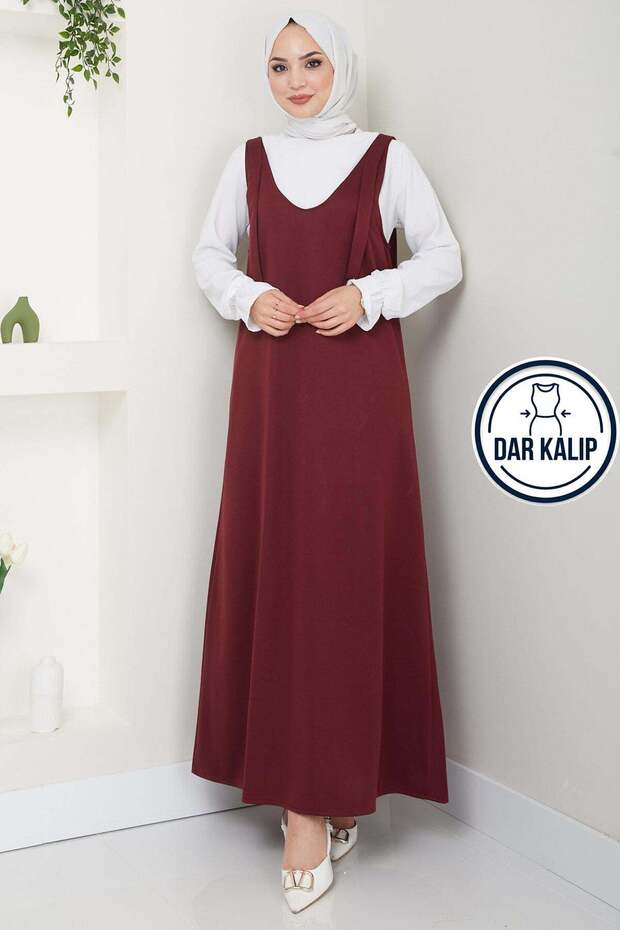Burgundy River Knitted Gilet Dress - HM2389