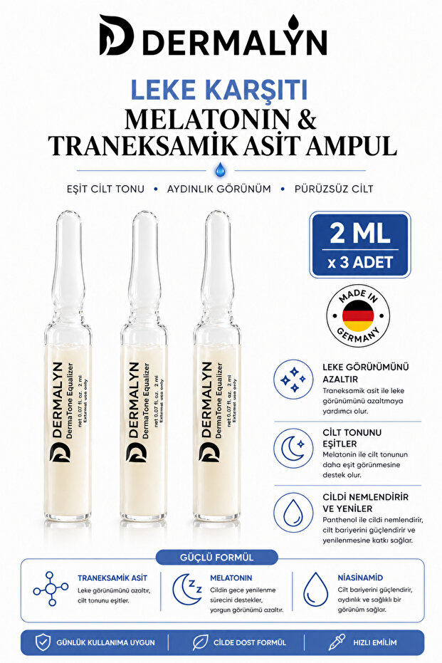 3 Pieces of Anti-Blemish Skin Brightening Ampoule Serum Containing Melatonin & Tranexamic Acid Dermaroller