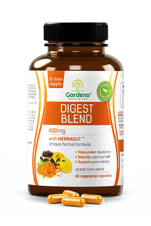 Gardeno Digest Blend, Bloating Relief, Gut Health, HERBAGUT Multi-Herbal Capsules, 400mg