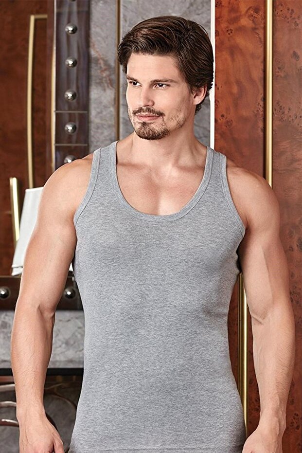 6 Pieces Gray Men's Lycra Undershirts-Gri-M