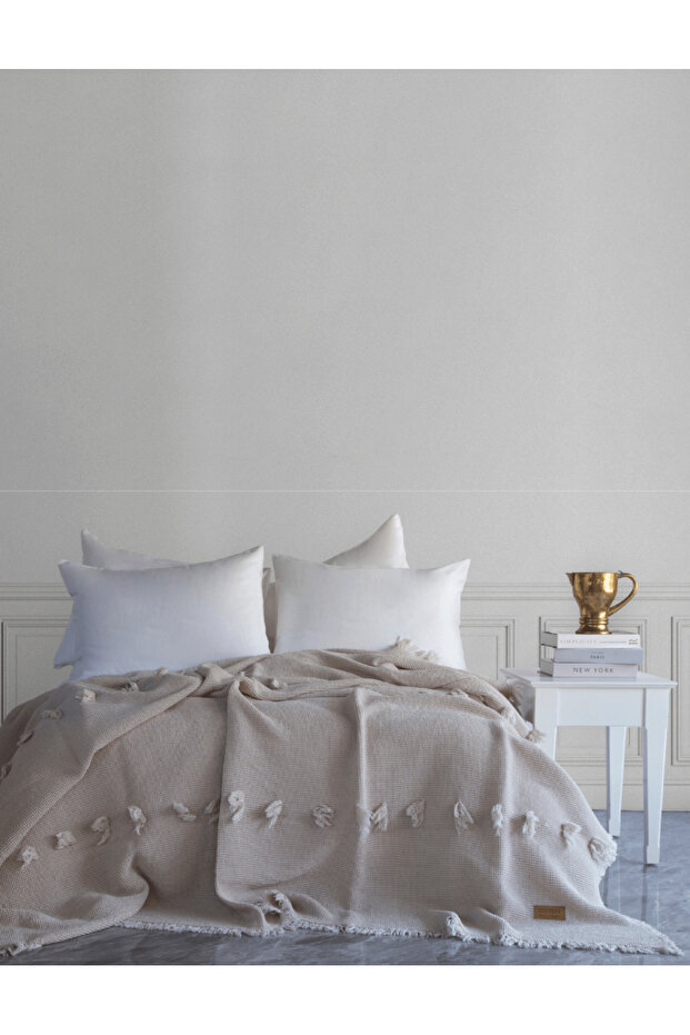 Plume Pompom Bedspread - Stone - 1