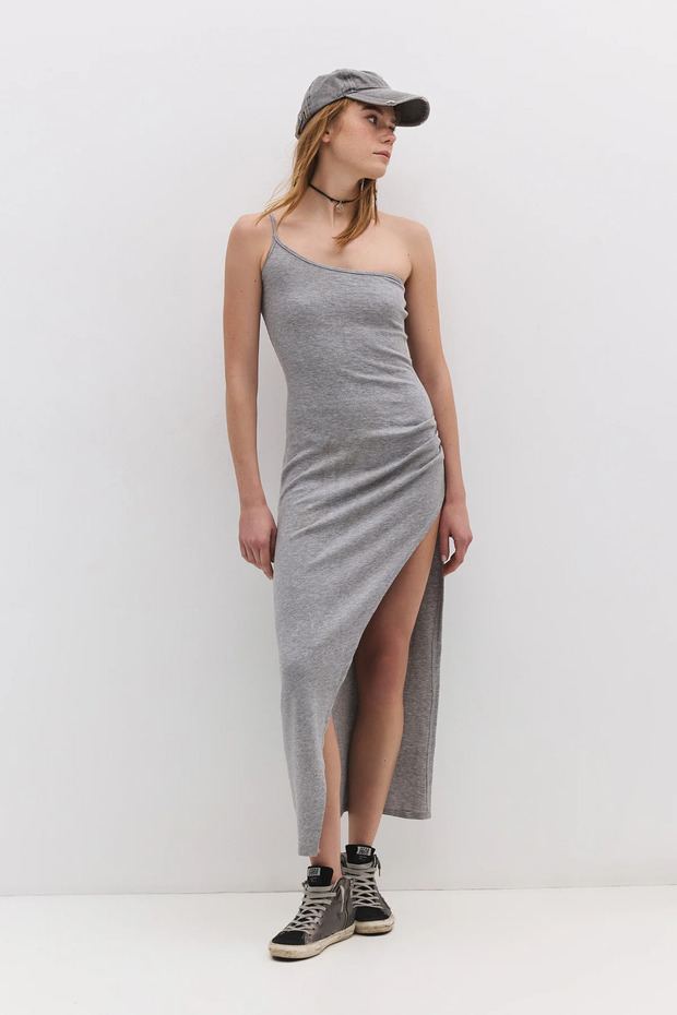 One Shoulder Deep Slit Maxi Dress