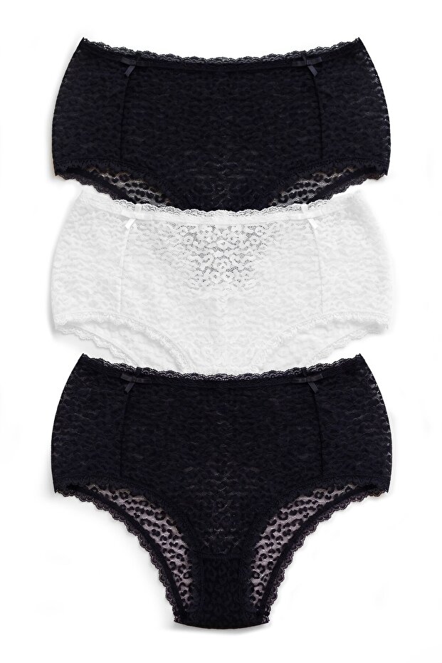 Women's Panties 3-Piece Lace High Waist (96% Cotton - 4% Elastane) Body-Hugging Stretch Fabric - 4425-3